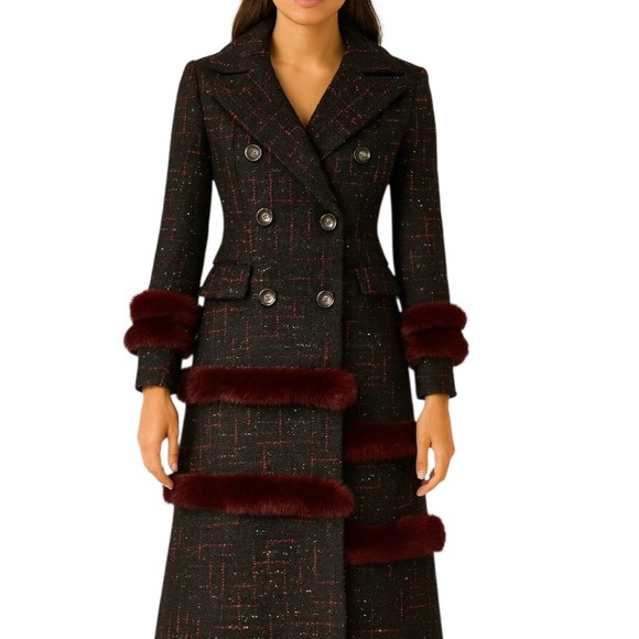 Gorgeous Fur Trim Tweed Long Jacket The Iphigenyah - Picture 3 of 11